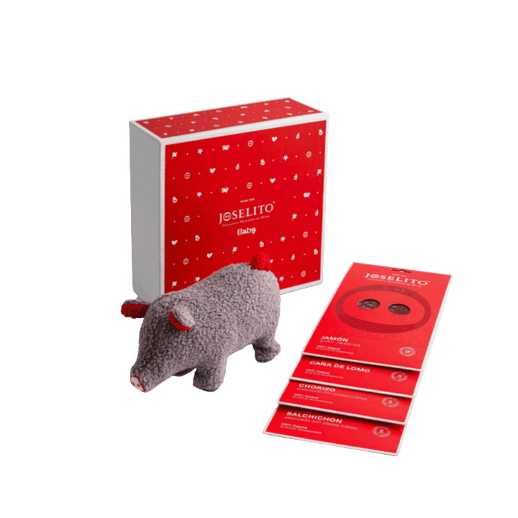 Celebrate a newborn with the Joselito Baby Box. 100% natural Iberian meats and a cute plush toy — the perfect gourmet gift for parents and families. Joselito Baby Box - caja-pack-joselito-baby
