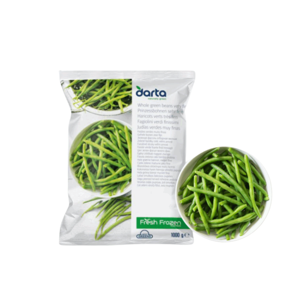 Frozen Very Fine Green Beans in 1kg bag from Darta – premium European vegetables